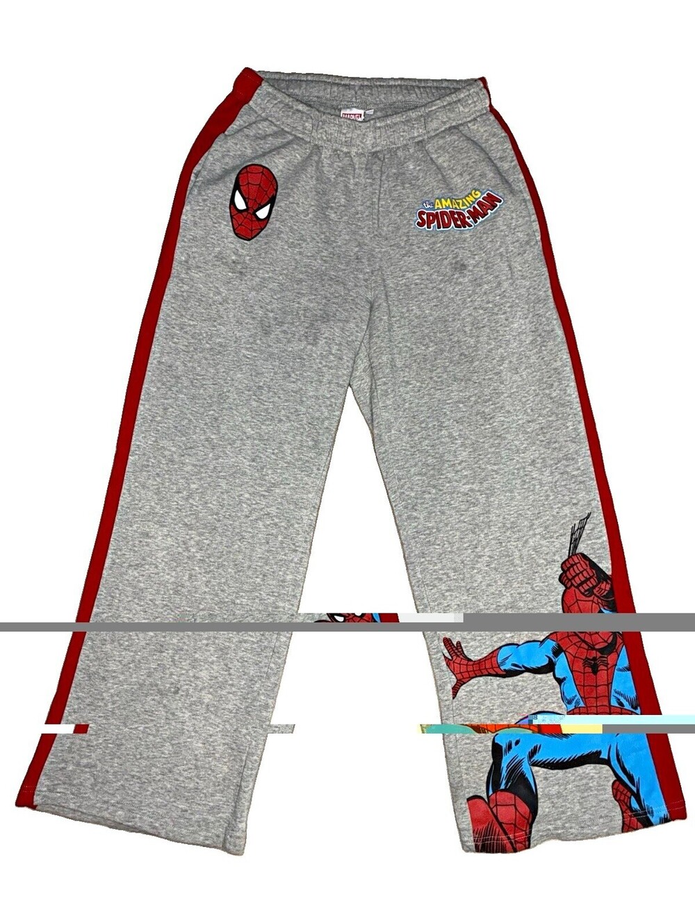 Marvel Spider-Man Boys Gray/Red Fleece Sweatpants Pull On Elastic Waist M